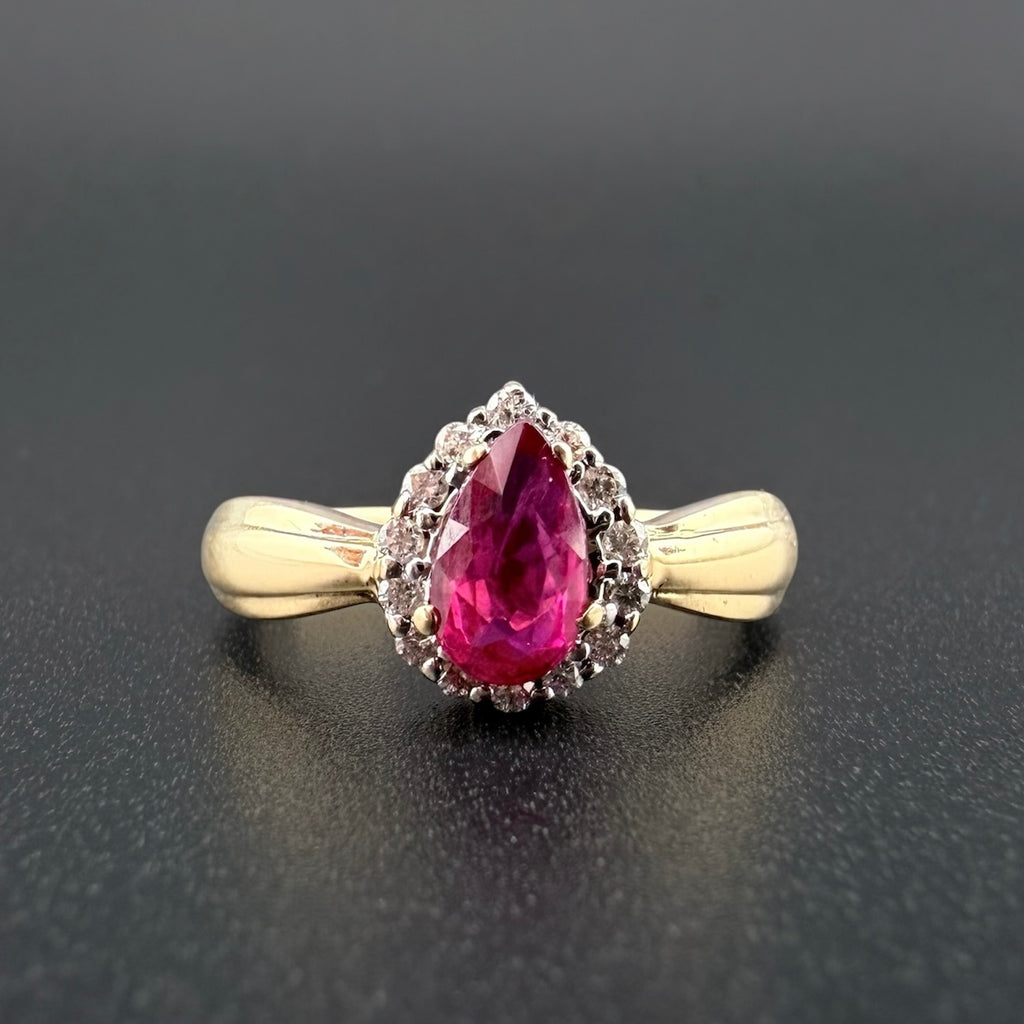 18ct Gold Ruby & Diamond Cluster Ring | Size L