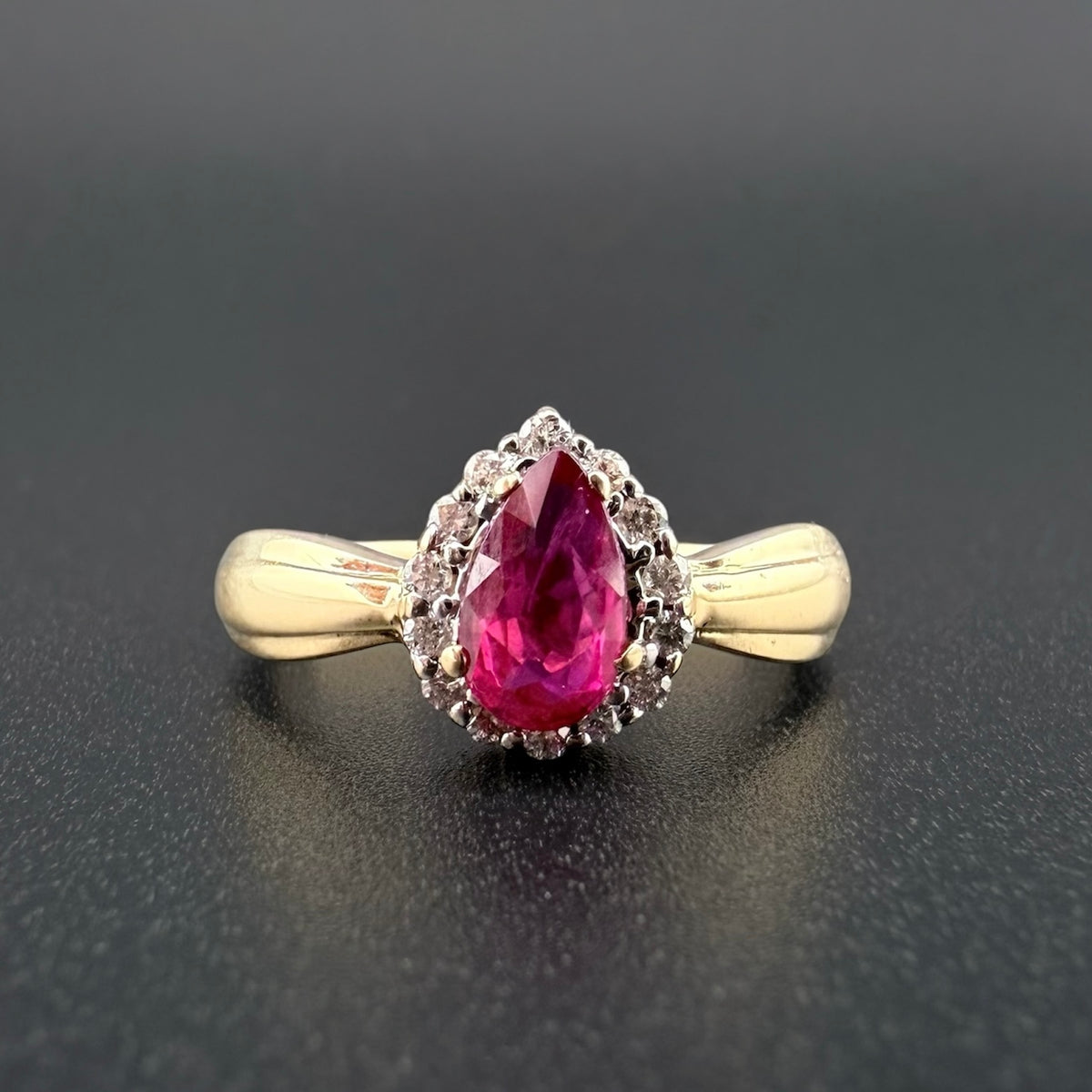 18ct Gold Ruby & Diamond Cluster Ring | Size L