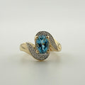9ct Yellow Gold Oval Blue Topaz & Diamond Ring - Size I 1/2