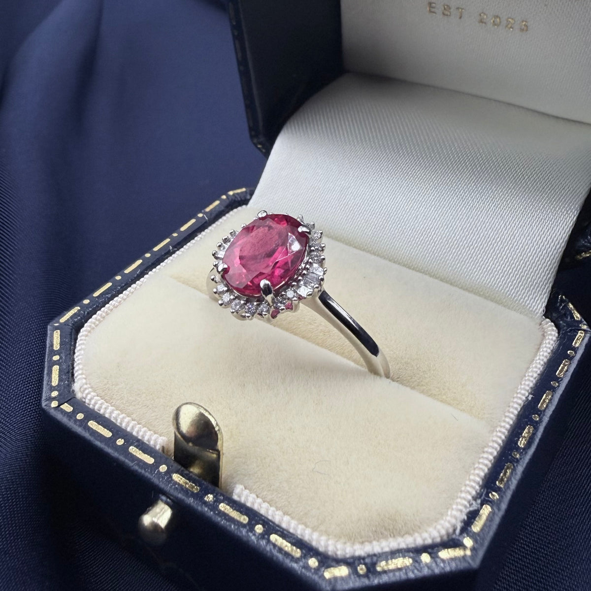 Platinum Pink Tourmaline & Diamond Halo Ring, Rhapsody