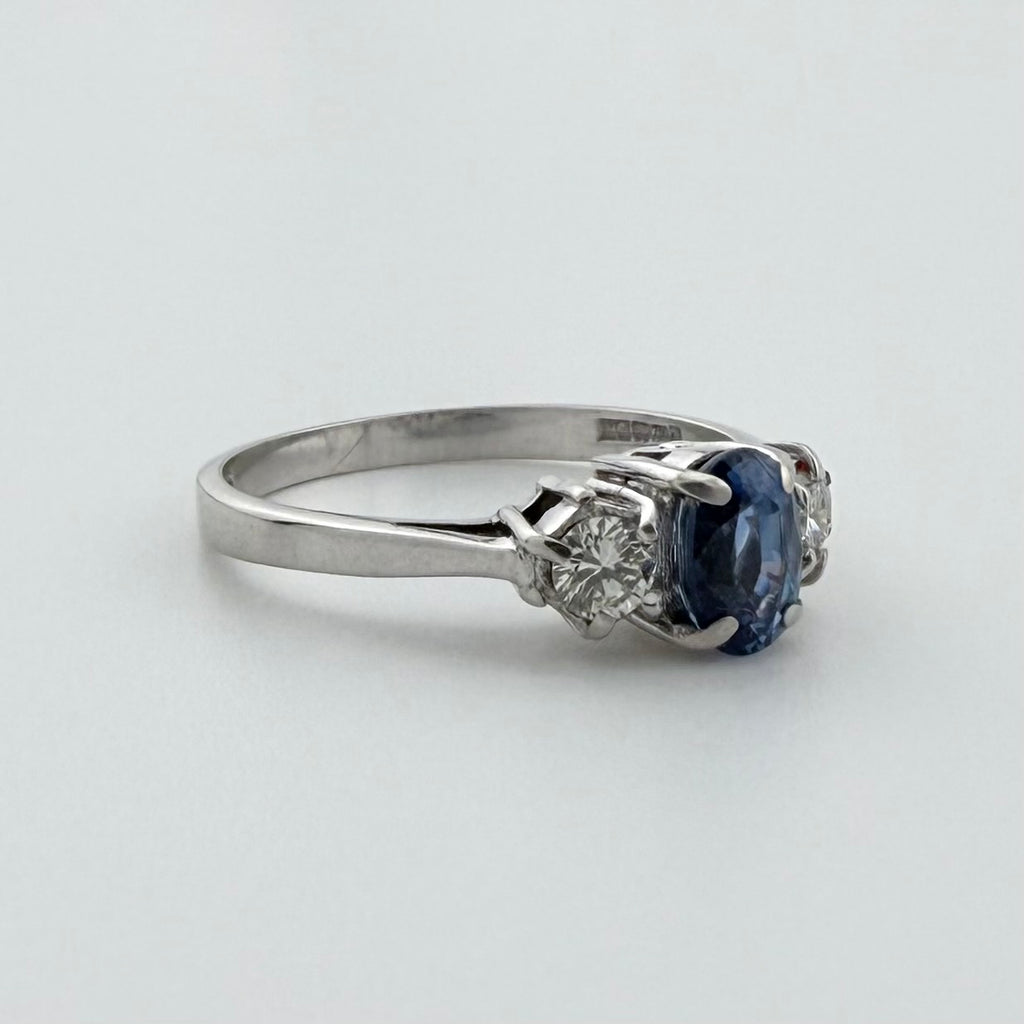 18ct White Gold Sapphire & Diamond Three-Stone Ring
