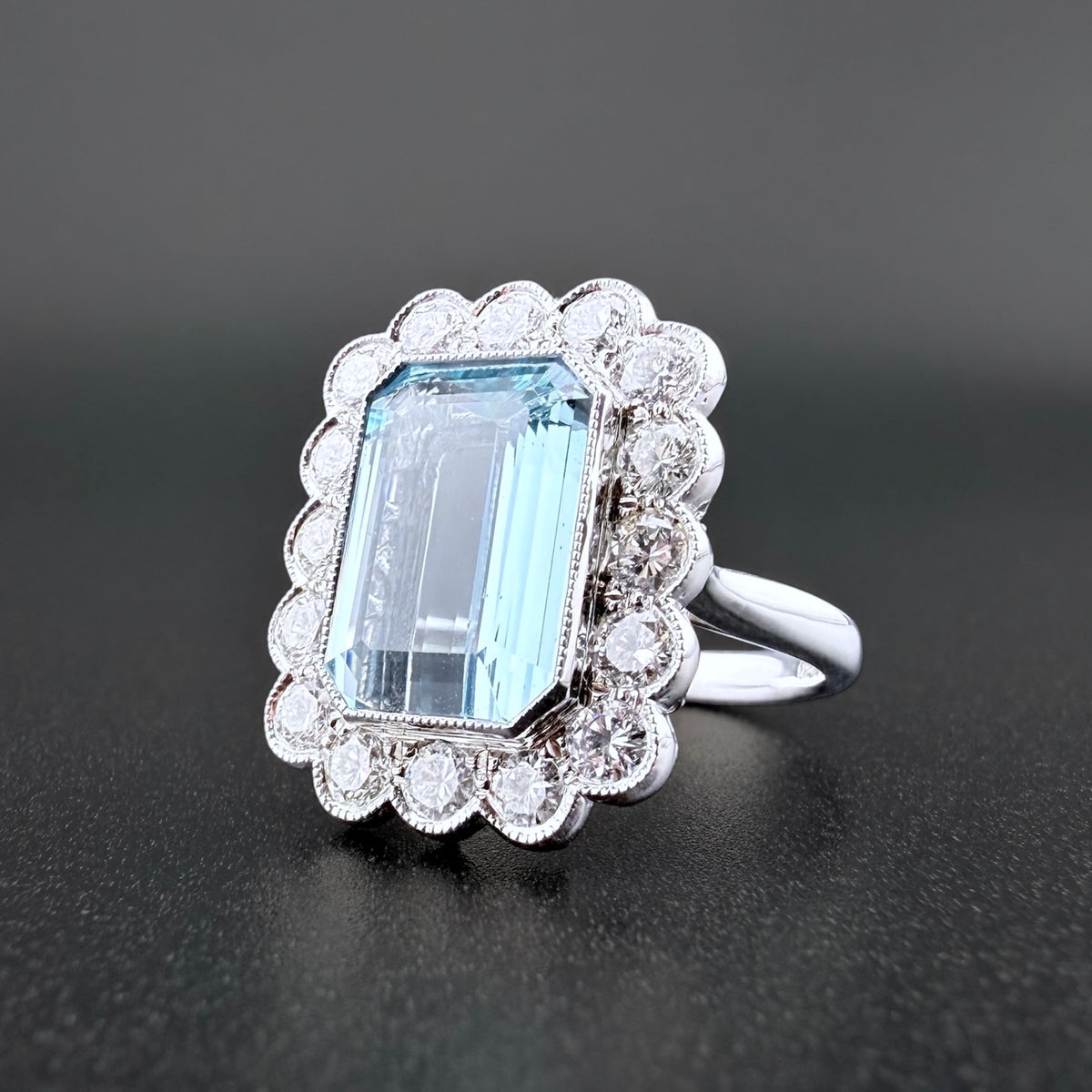 18ct White Gold 3.93ct Natural Aquamarine & Diamond Ring - Size L 1/2
