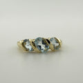 9ct Yellow Gold Triple Oval Aquamarine Ring - Size P