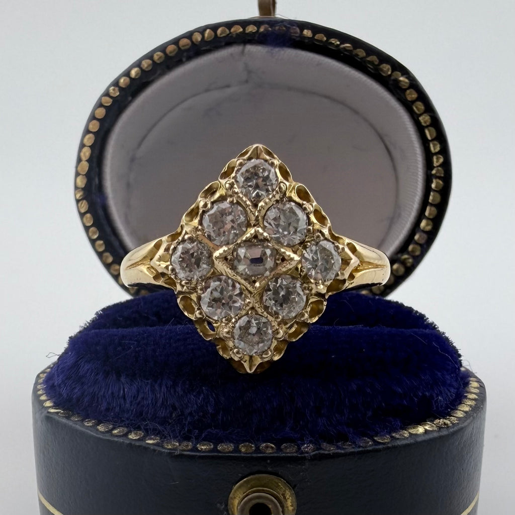 18ct Yellow Gold Antique Diamond Navette Ring c.1871