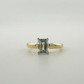 9ct Yellow Gold Emerald-Cut Aquamarine Solitaire Ring - Size P