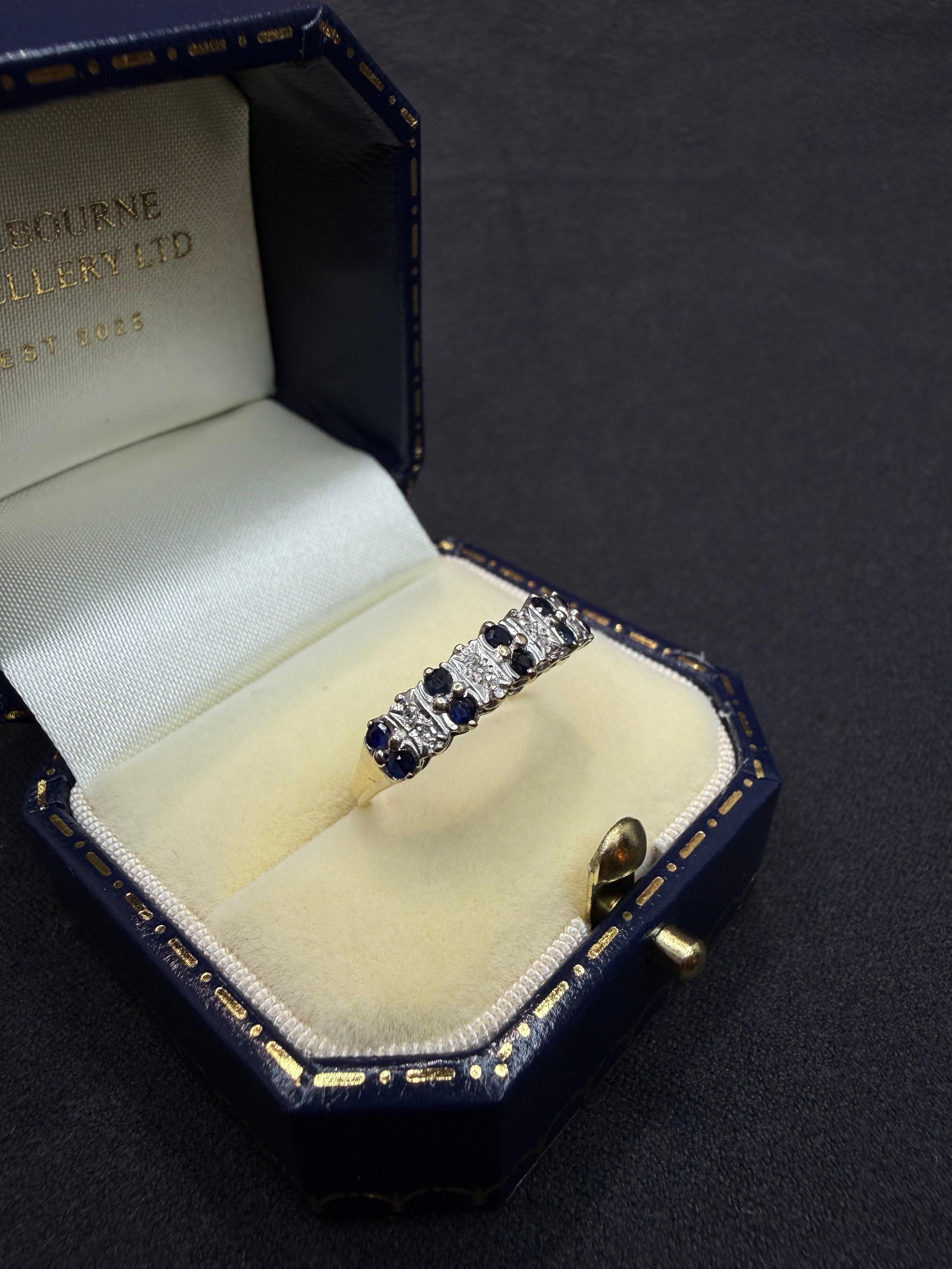 9ct Gold Diamond and Sapphire ring - size K 1/2