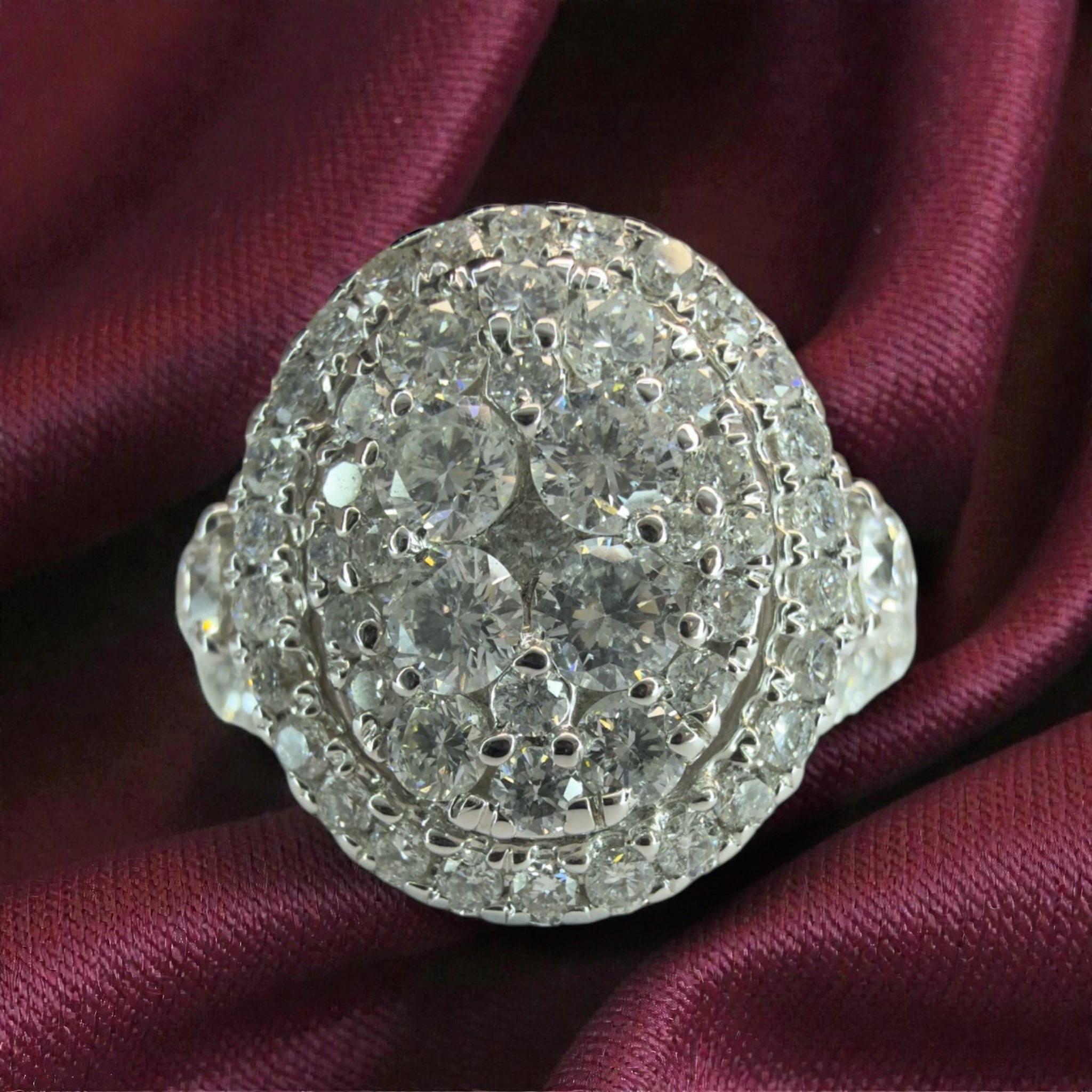 14k White Gold 1.50ct Natural Diamond Cluster - Size P