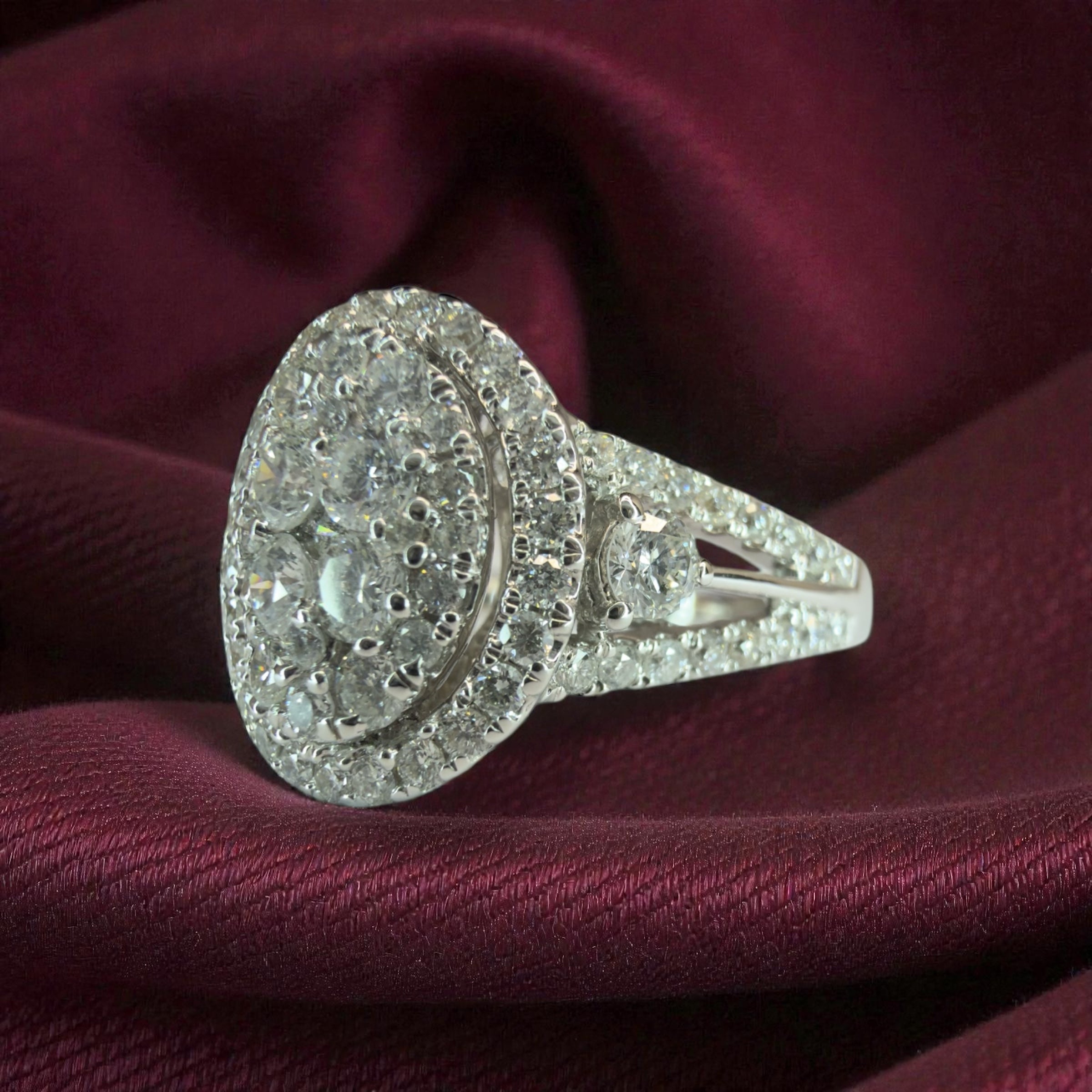 14k White Gold 1.50ct Natural Diamond Cluster - Size P