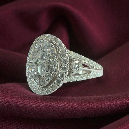 14k White Gold 1.50ct Natural Diamond Cluster - Size P