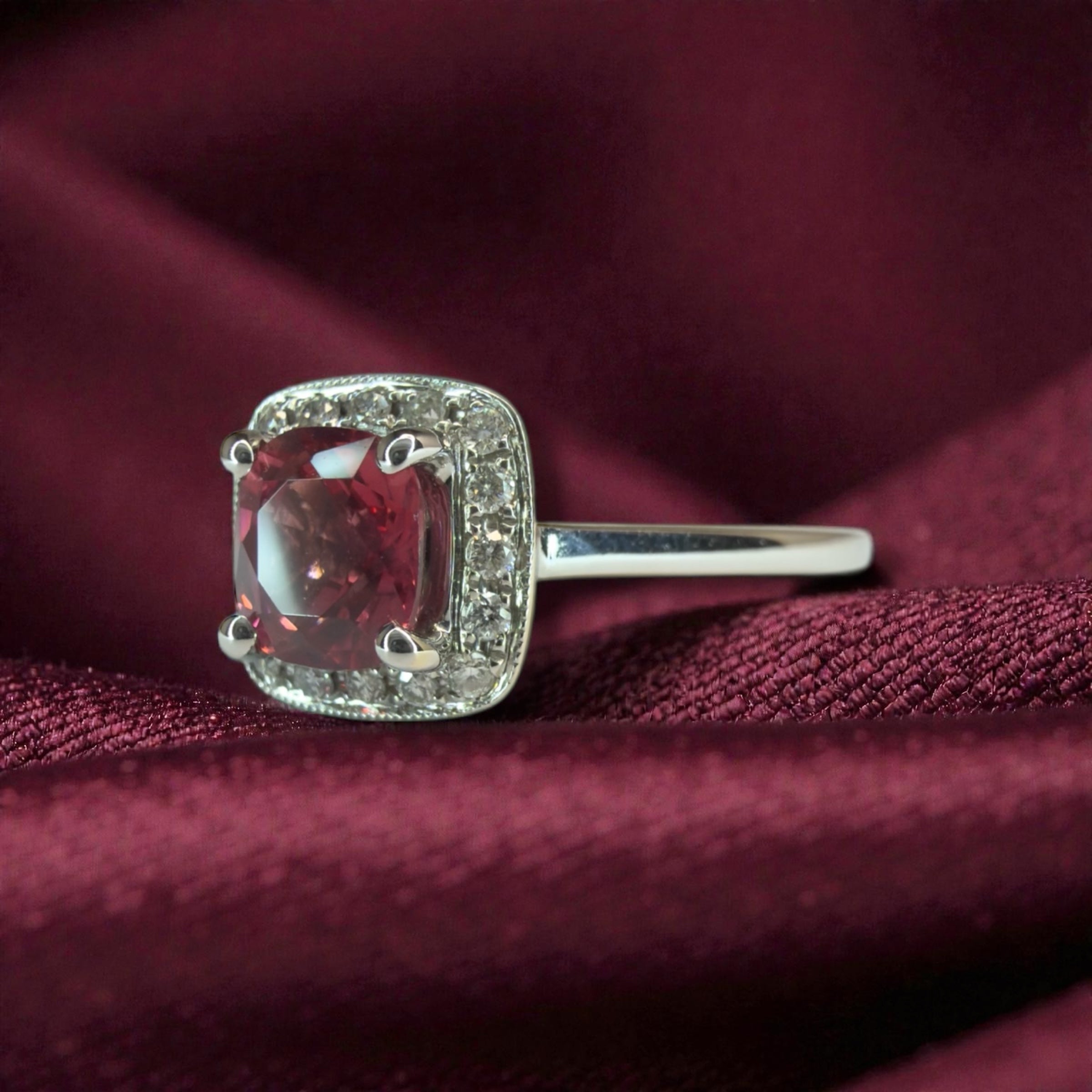 18K Natural Pink Spinel and Diamond Ring - Size M