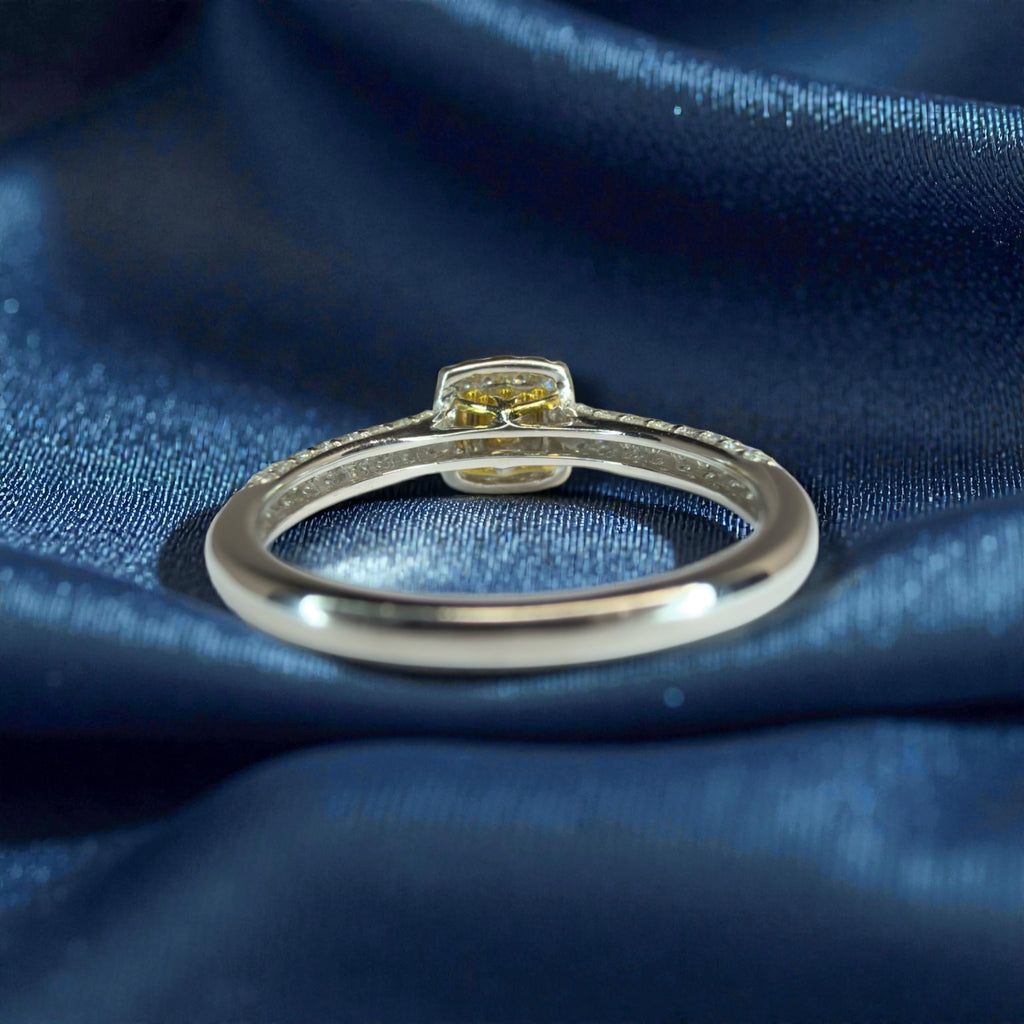 14k White Gold Natural Fancy Yellow Diamond Ring - Size M 1/2