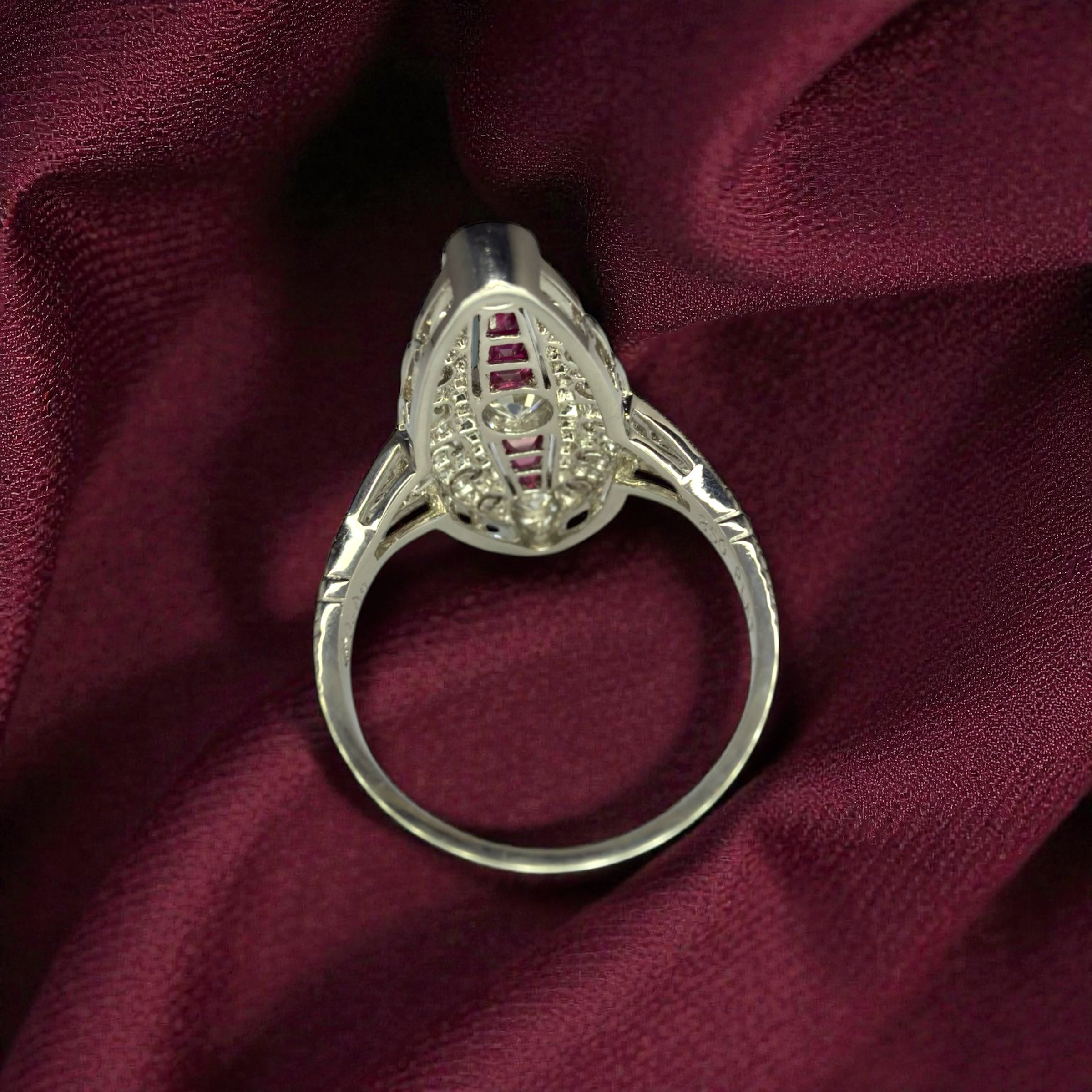 Platinum Art Deco Style Ruby and Diamond Ring - Size M 1/2
