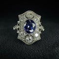 Platinum art deco style sapphire and diamond ring - Size L