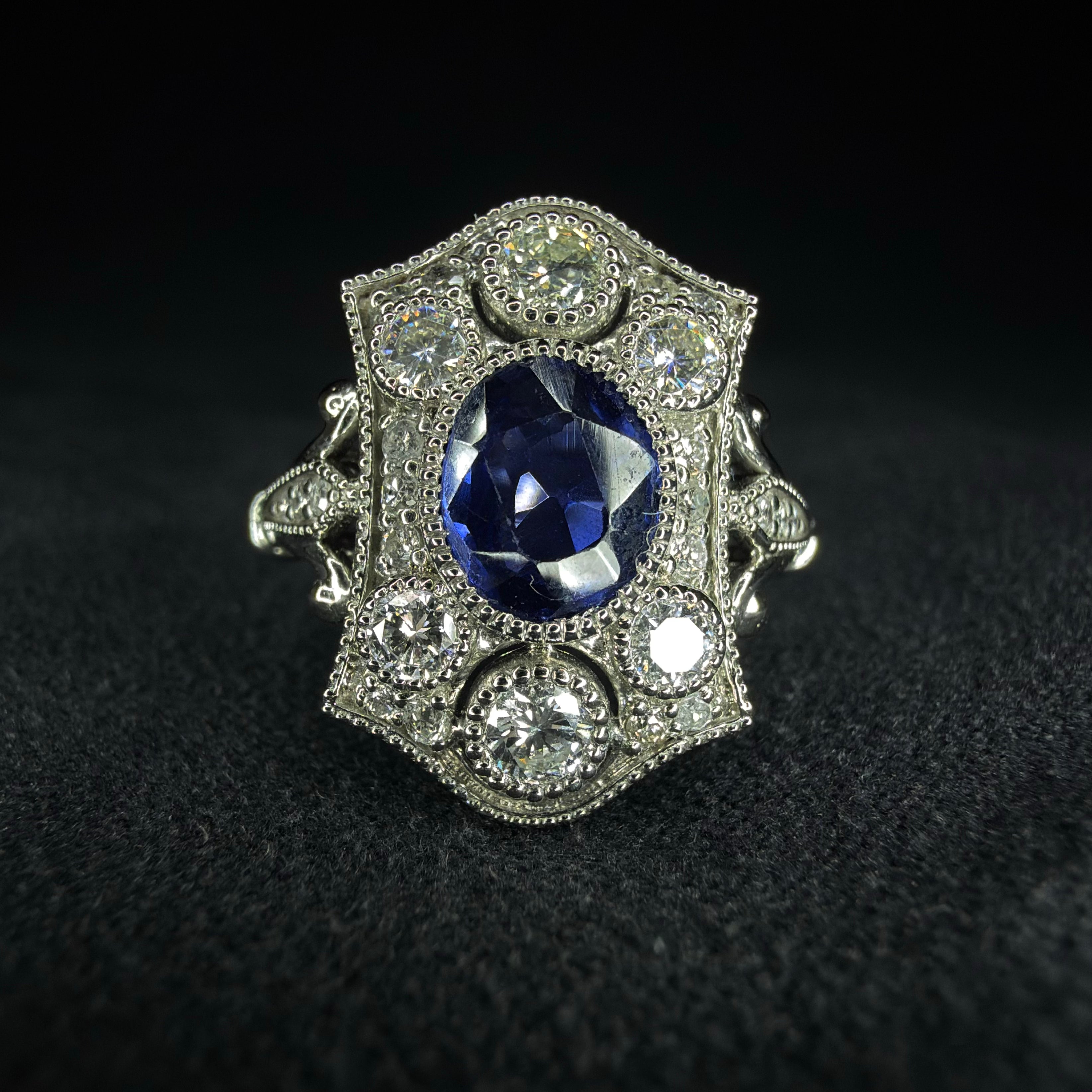 Platinum art deco style sapphire and diamond ring - Size L