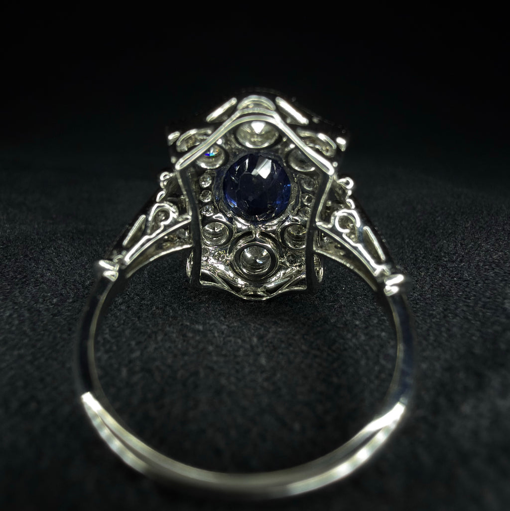 Platinum art deco style sapphire and diamond ring - Size L