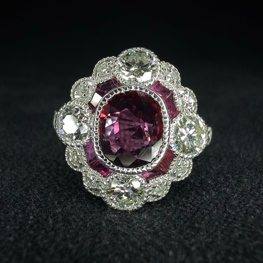 Pt 950 Ruby and Diamond Ring - Size L 1/2