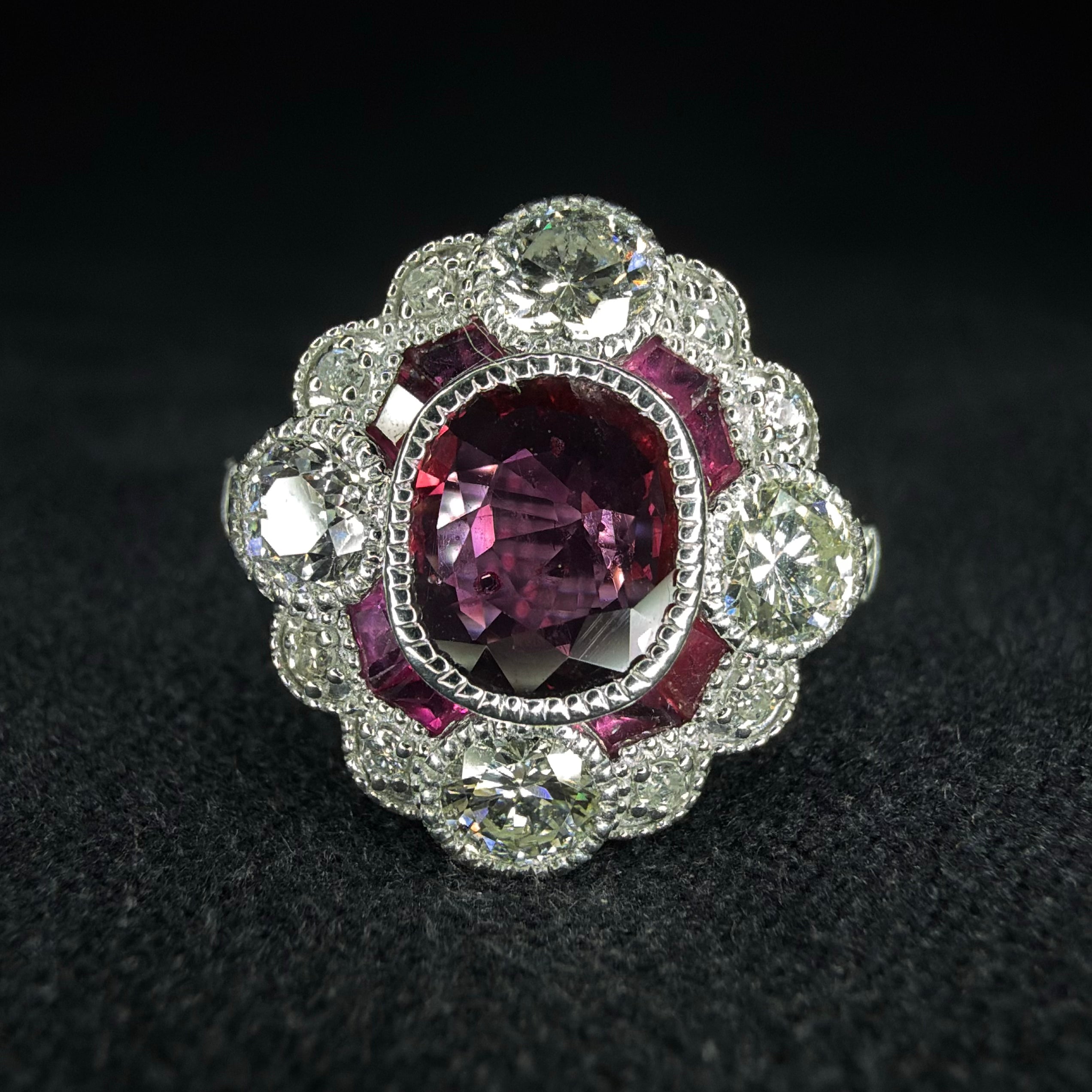 Pt 950 Ruby and Diamond Ring - Size L 1/2