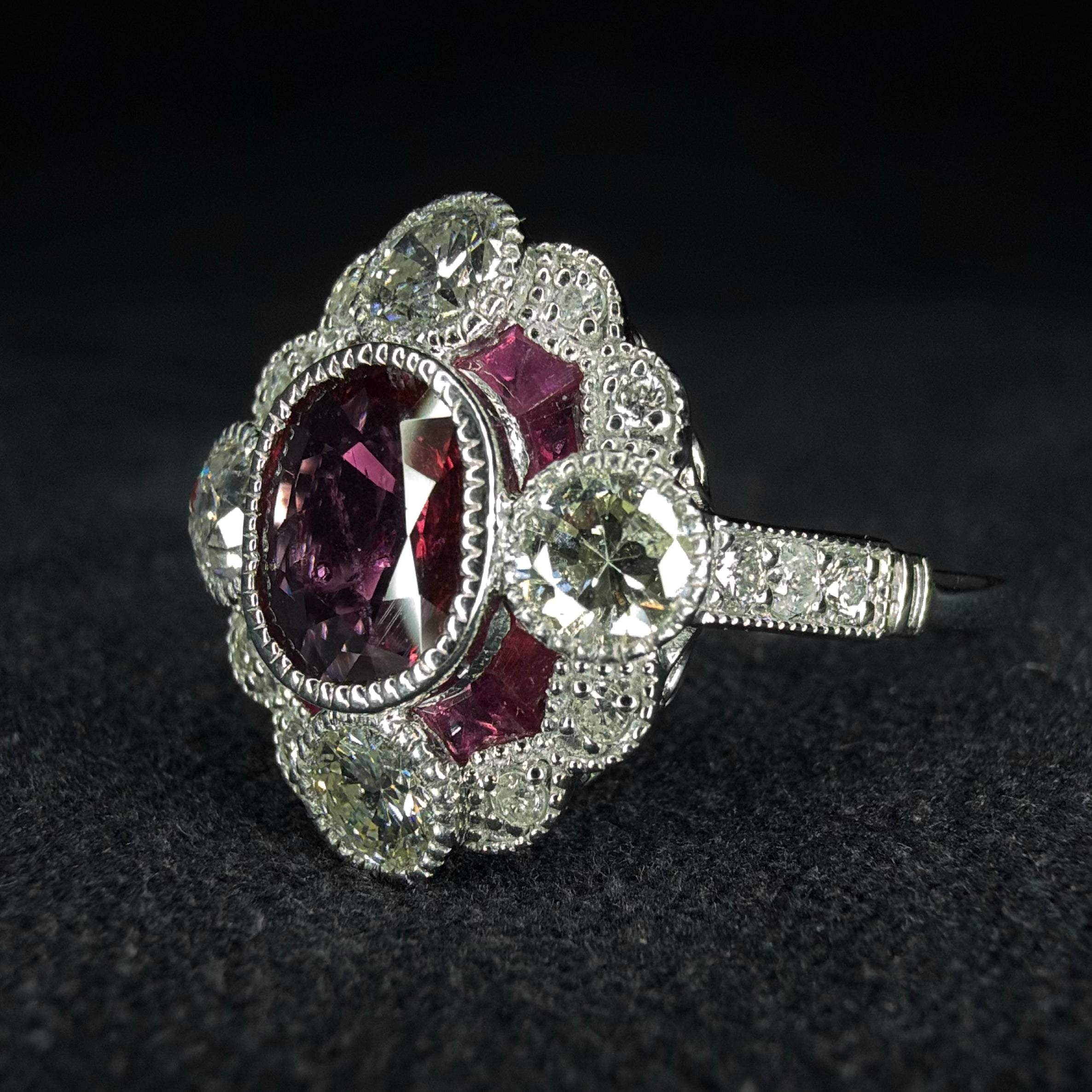 Pt 950 Ruby and Diamond Ring - Size L 1/2
