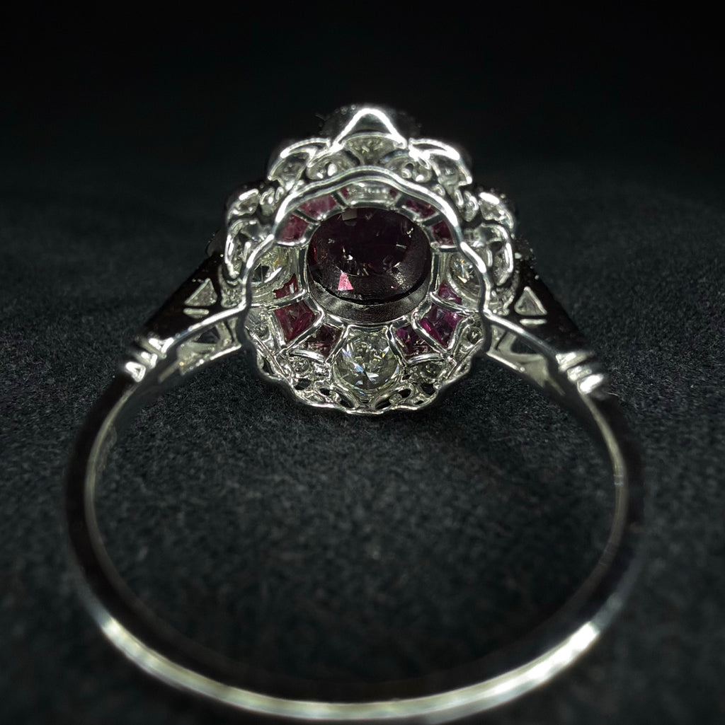 Pt 950 Ruby and Diamond Ring - Size L 1/2