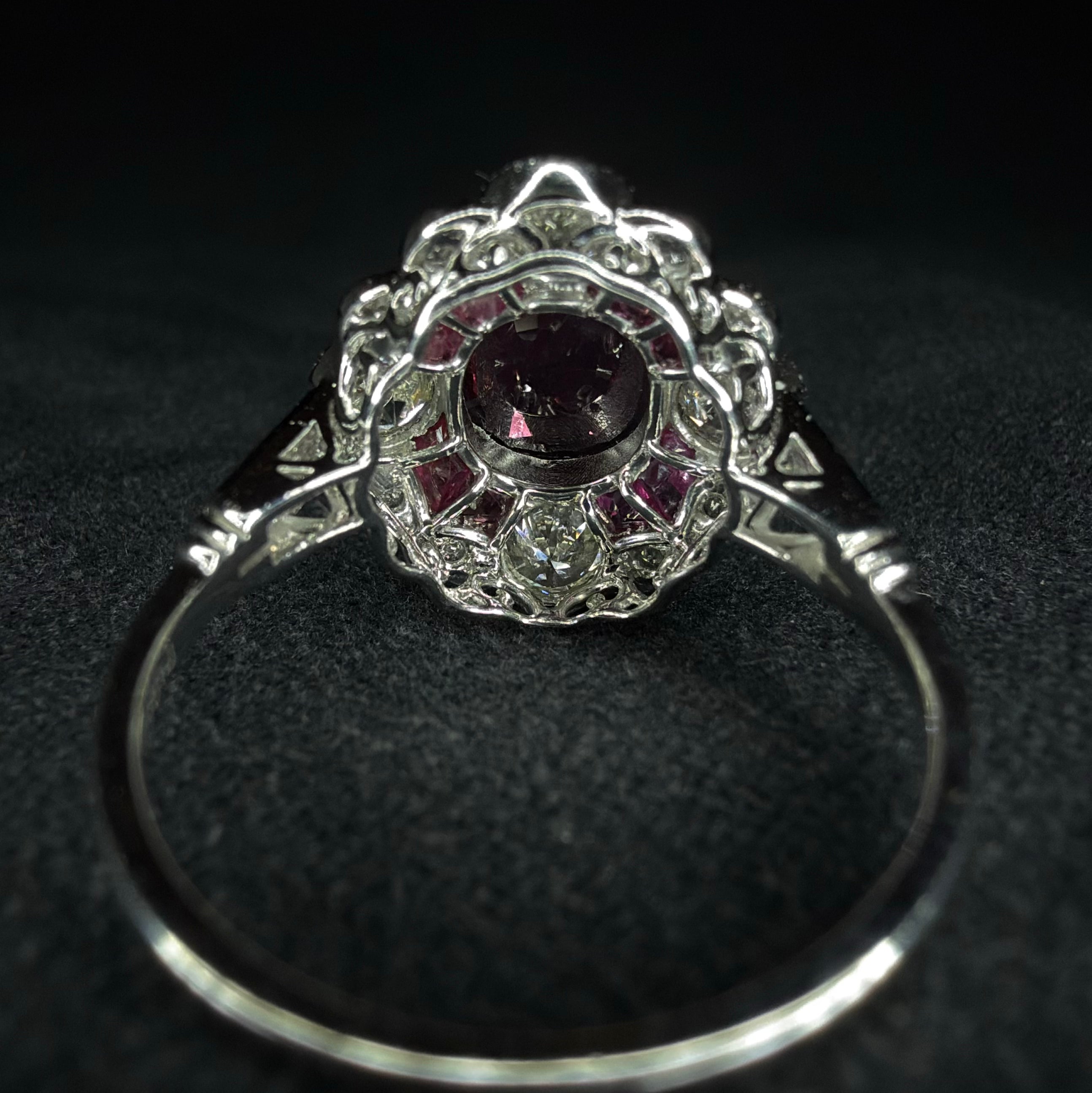 Pt 950 Ruby and Diamond Ring - Size L 1/2