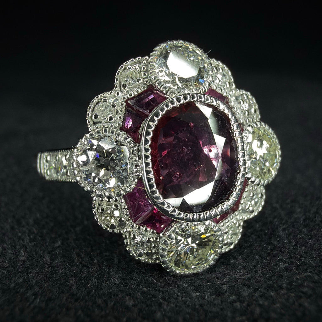 Pt 950 Ruby and Diamond Ring - Size L 1/2