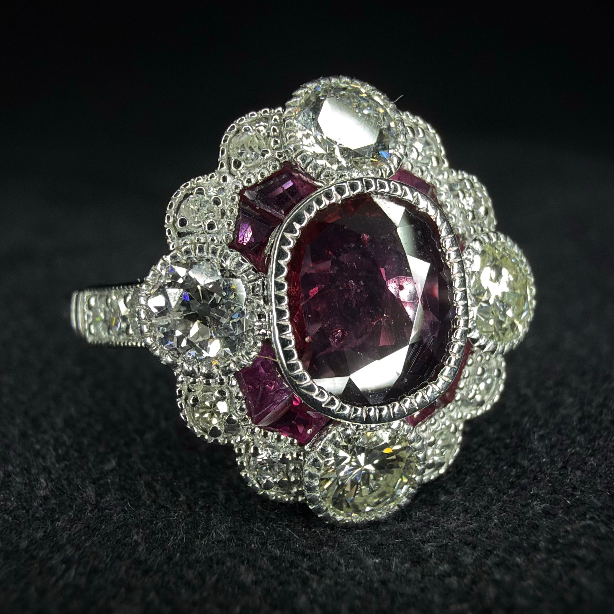 Pt 950 Ruby and Diamond Ring - Size L 1/2