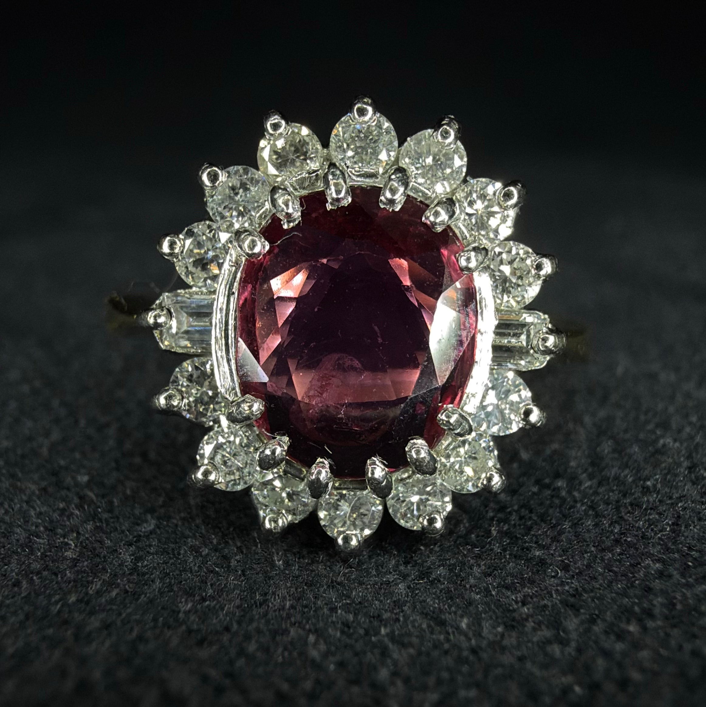 18ct Yellow Gold 2ct Rubellite Tourmaline and Diamond Ring - Size K