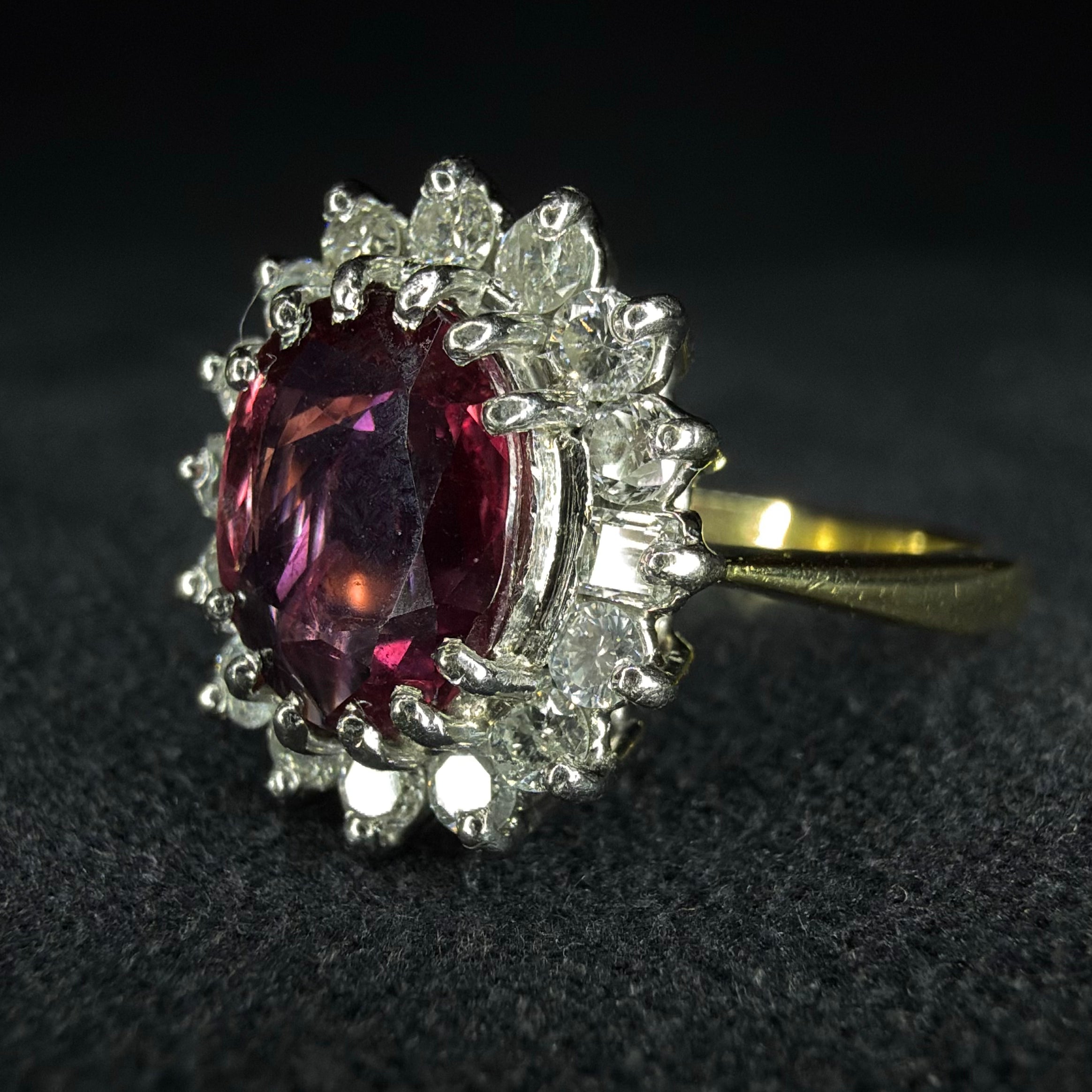 18ct Yellow Gold 2ct Rubellite Tourmaline and Diamond Ring - Size K
