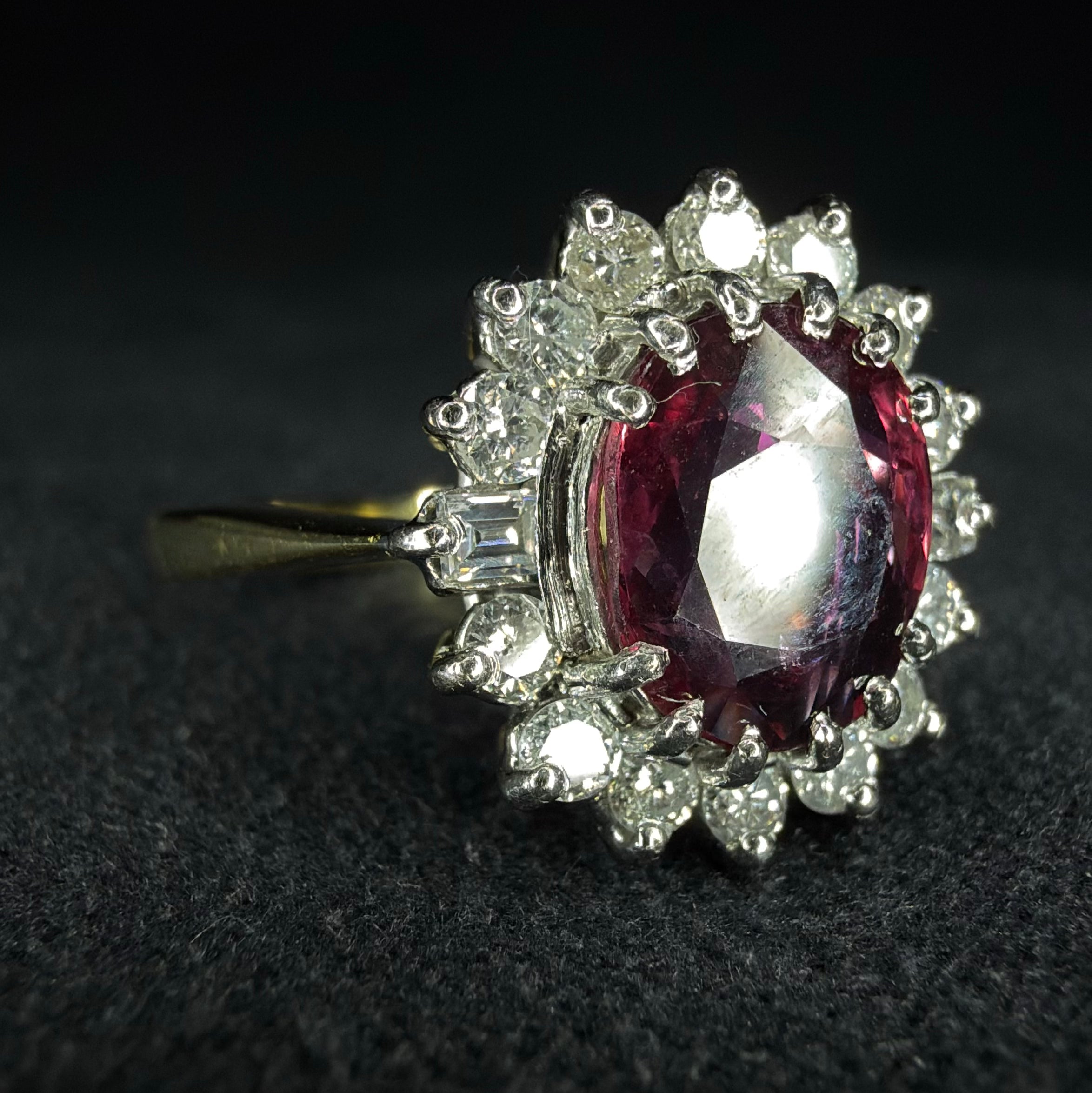 18ct Yellow Gold 2ct Rubellite Tourmaline and Diamond Ring - Size K