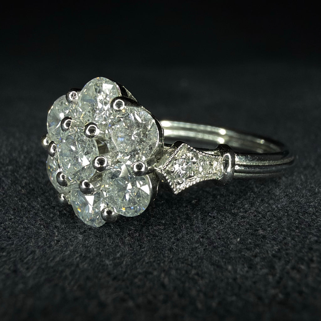 Plat 950 1.5ct diamond Daisy Ring - Size L 1/2