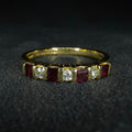 18ct gold vintage ruby and diamond band - Size O 1/2