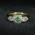 18ct Emerald and Diamond Boat Ring - Size L