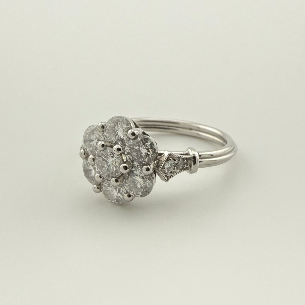 Plat 950 1.5ct diamond Daisy Ring - Size L 1/2