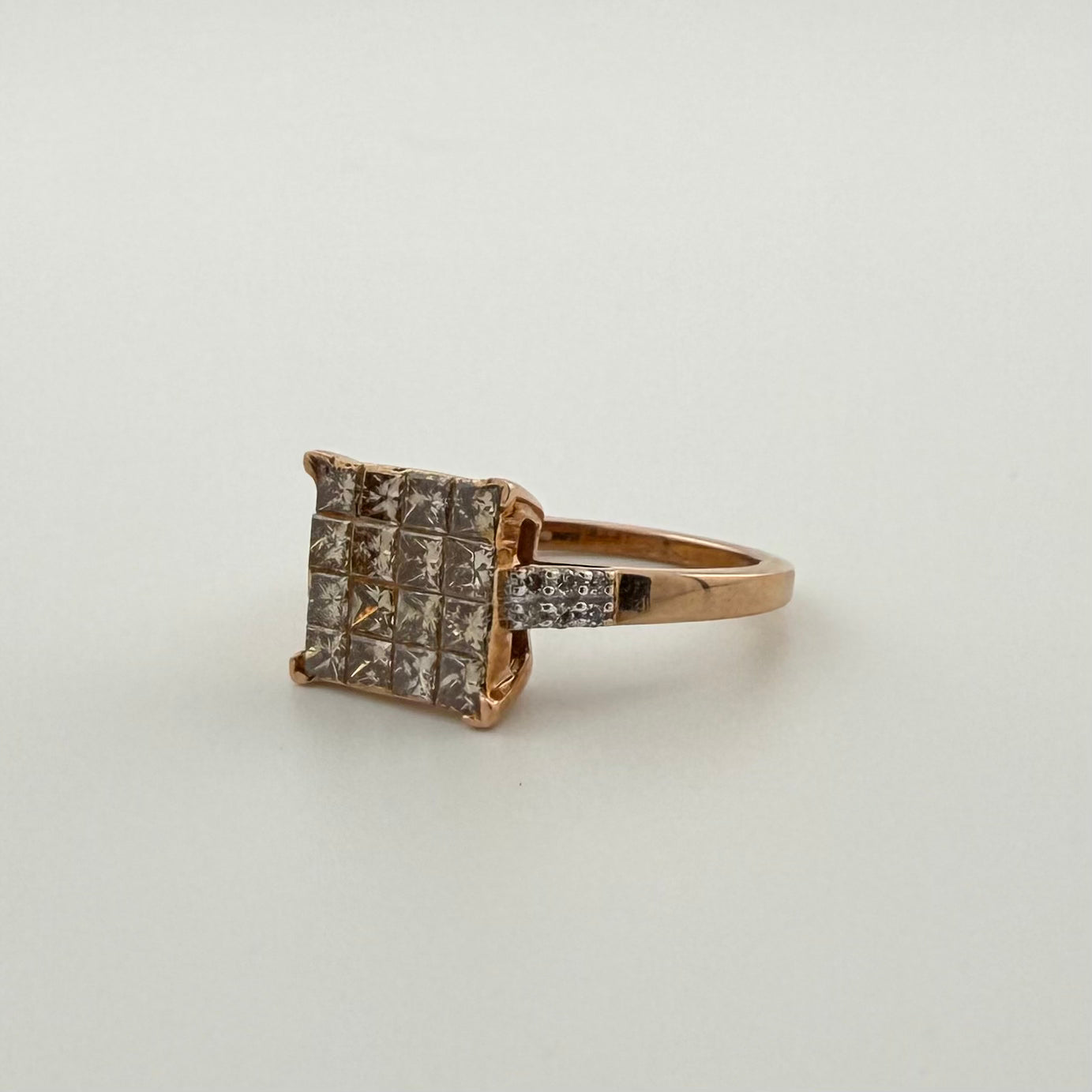 9ct Rose Gold Champagne Diamond Ring - Size N 1/2