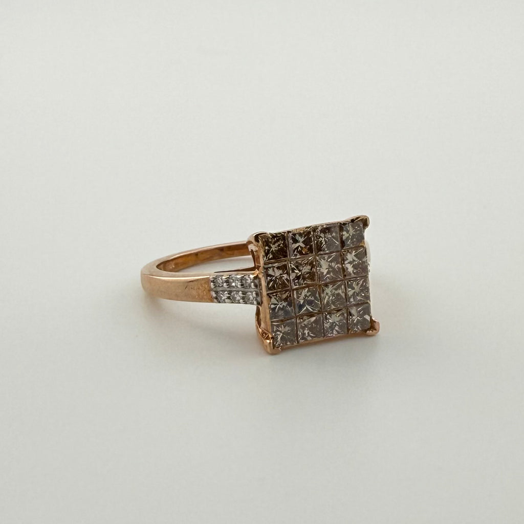 9ct Rose Gold Champagne Diamond Ring - Size N 1/2