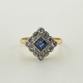 18ct Original Art Deco Natural Sapphire & Diamond Ring | Size L