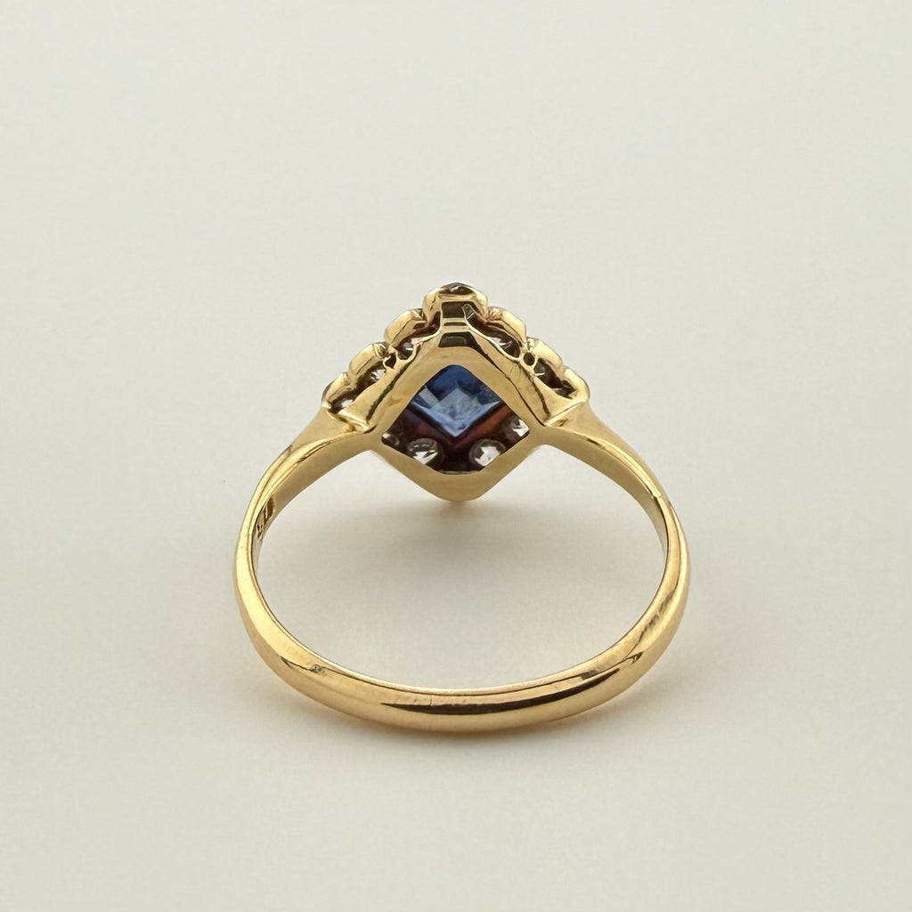 18ct Original Art Deco Natural Sapphire & Diamond Ring | Size L