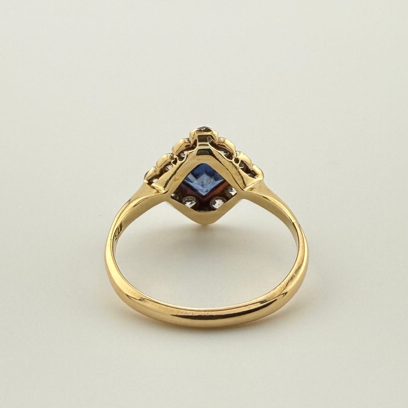 18ct Original Art Deco Natural Sapphire & Diamond Ring | Size L