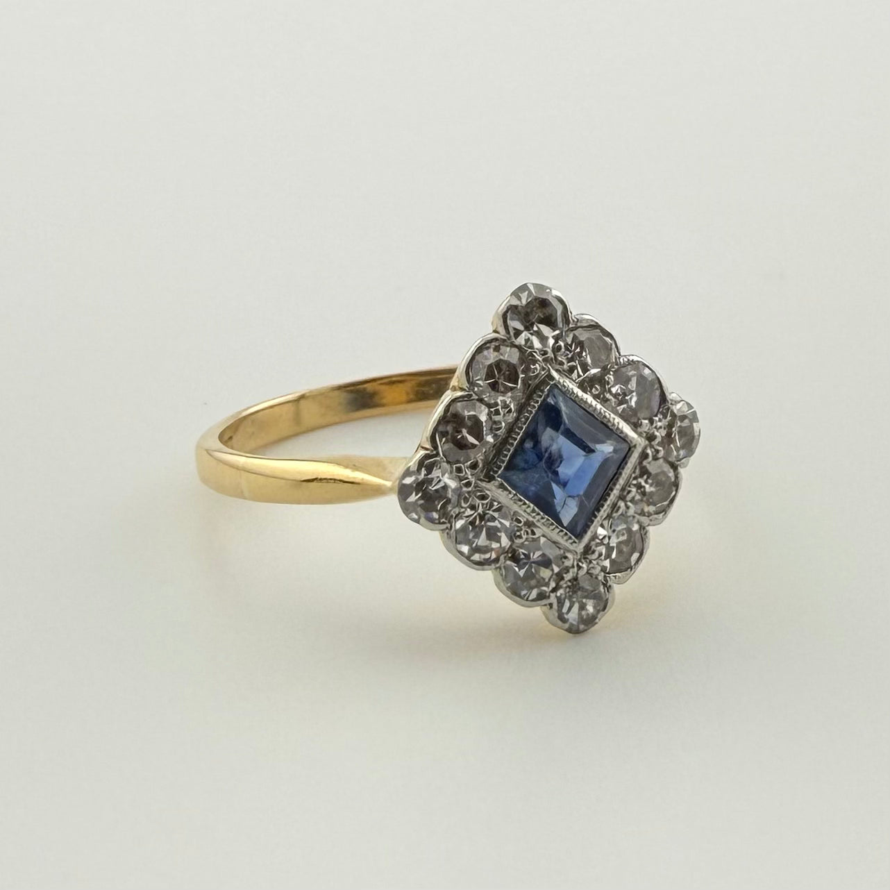 18ct Original Art Deco Natural Sapphire & Diamond Ring | Size L