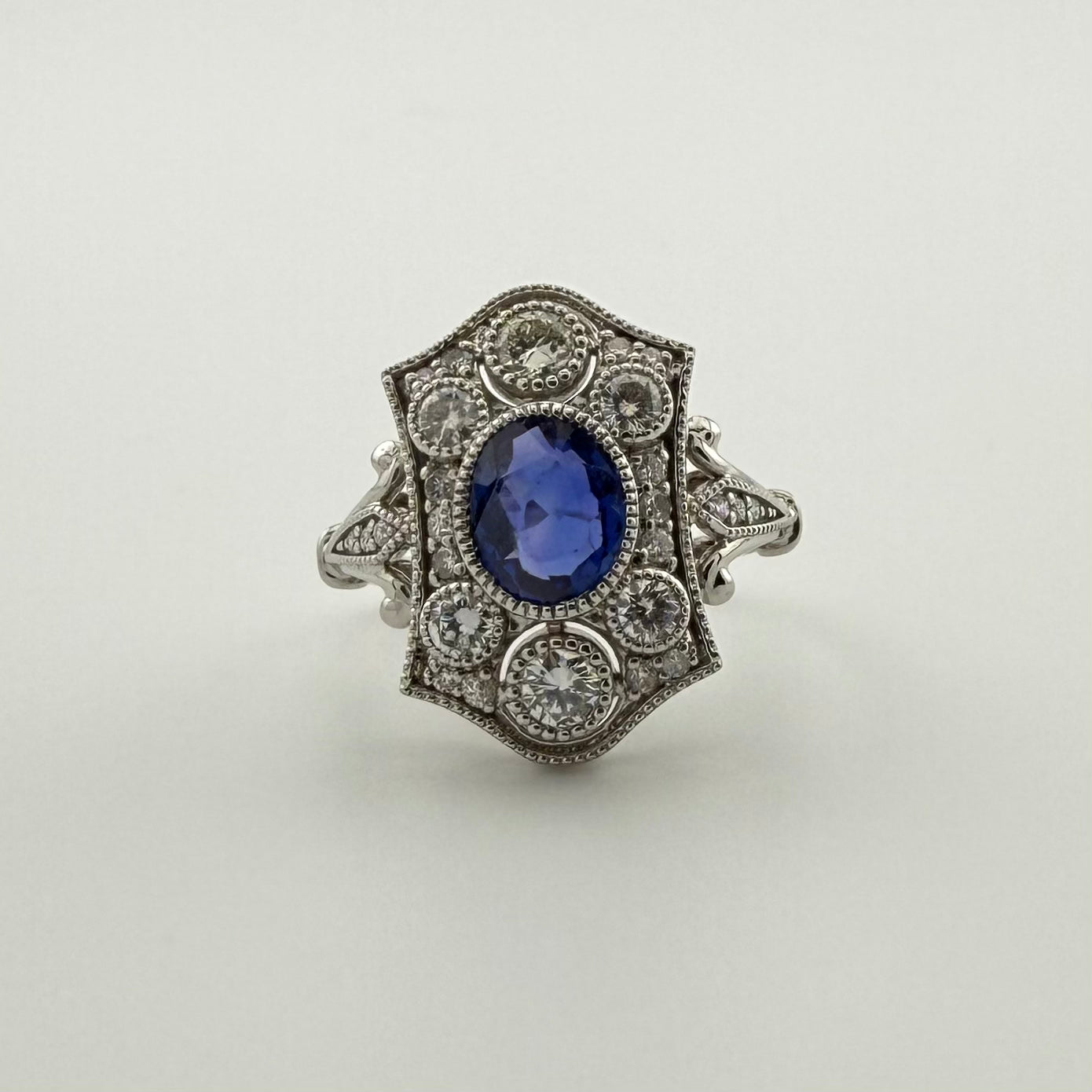 Platinum art deco style sapphire and diamond ring - Size L