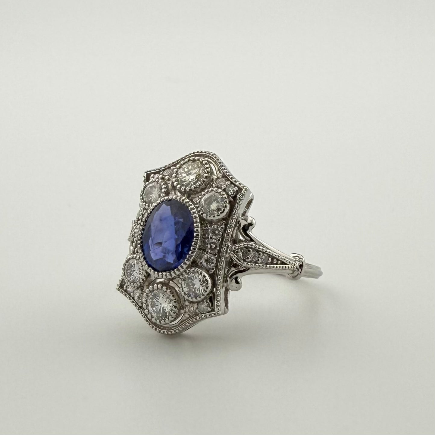 Platinum art deco style sapphire and diamond ring - Size L