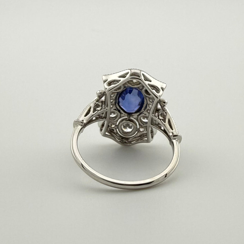 Platinum art deco style sapphire and diamond ring - Size L