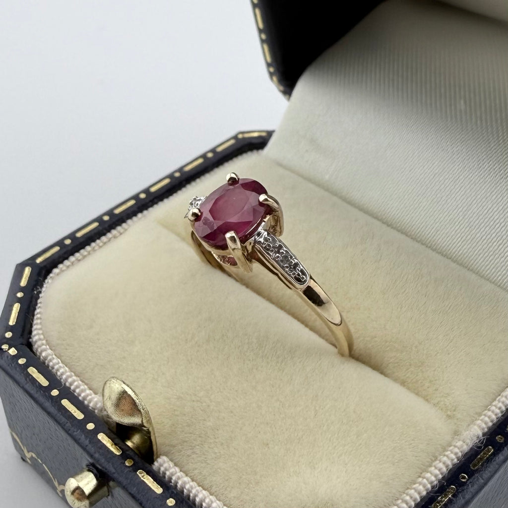 9ct Yellow Gold Ruby & Diamond Ring