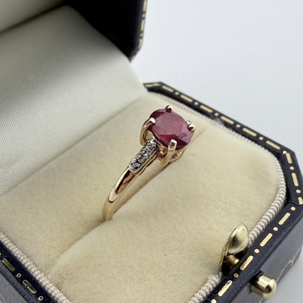 9ct Yellow Gold Ruby & Diamond Ring