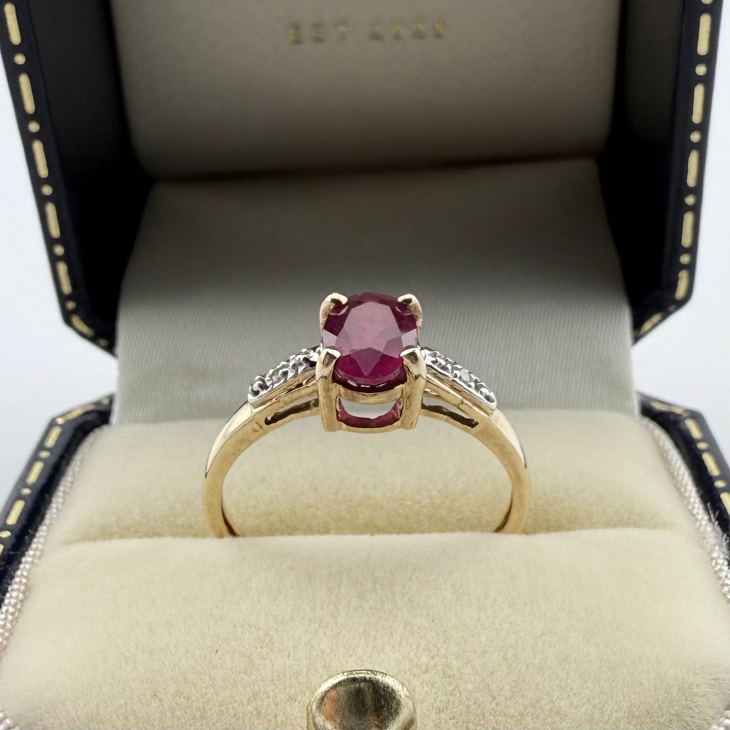 9ct Yellow Gold Ruby & Diamond Ring