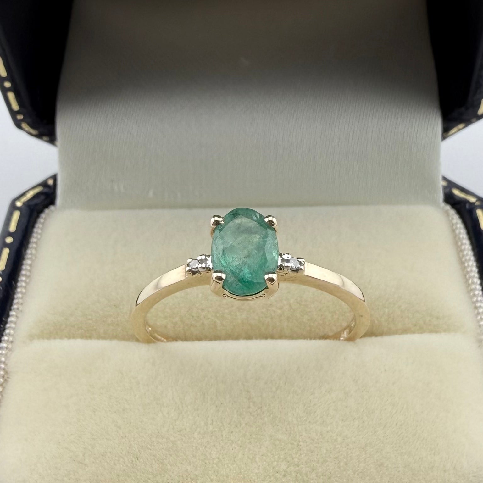 9ct Yellow Gold Emerald & Diamond Three-Stone Ring