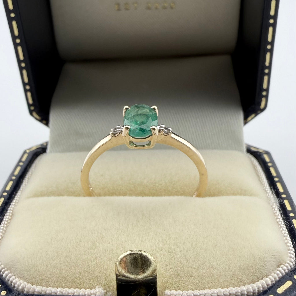 9ct Yellow Gold Emerald & Diamond Three-Stone Ring