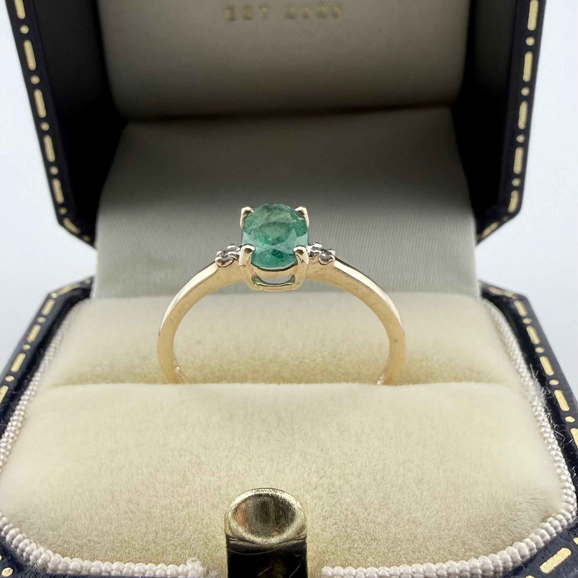 9ct Yellow Gold Emerald & Diamond Three-Stone Ring