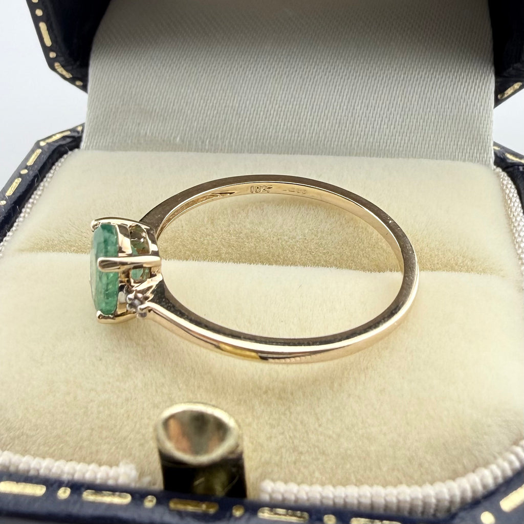 9ct Yellow Gold Emerald & Diamond Three-Stone Ring