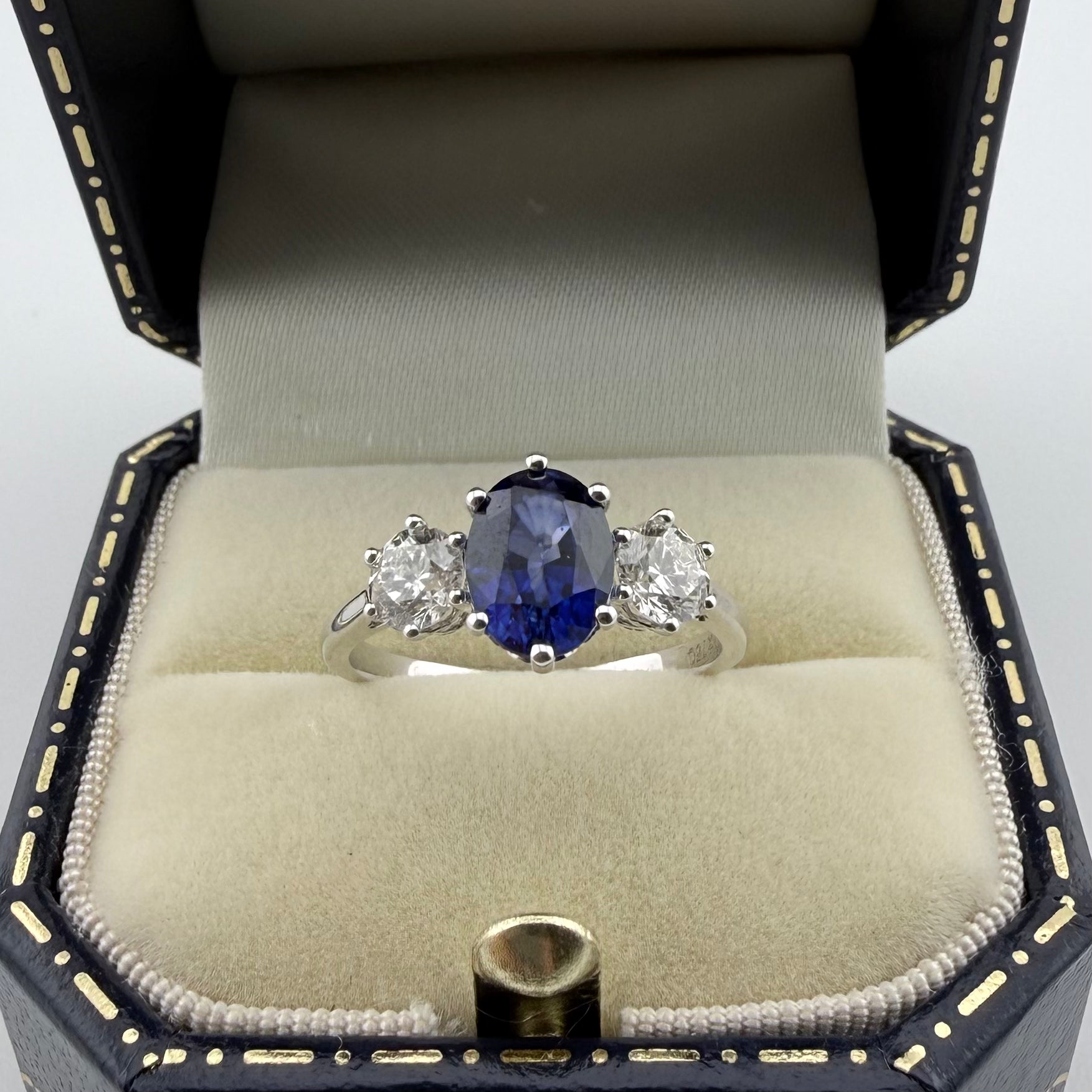 18ct Gold Natural Sapphire and Diamond Ring - Size M